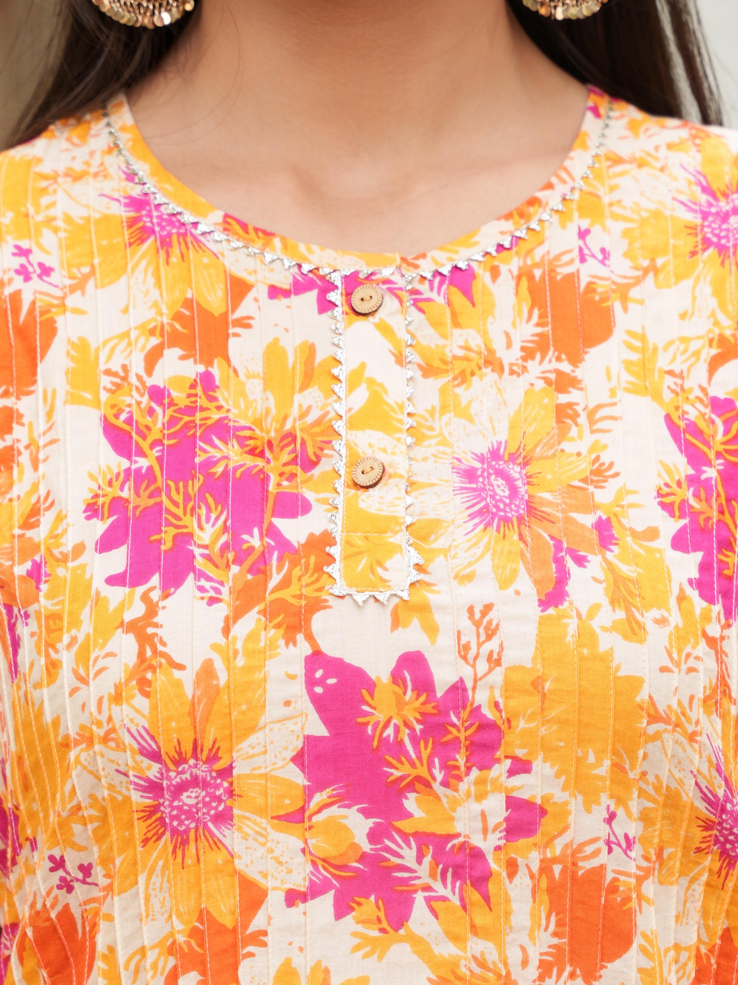 Soft Cotton Foliage Straight Cream Kurta