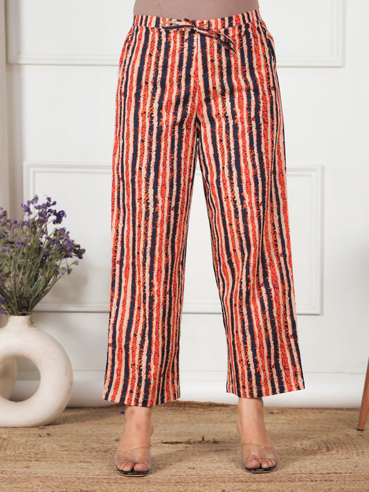 Soft Cotton Striped Blue Straight Trousers