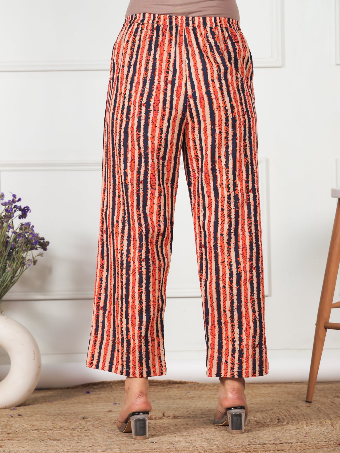 Soft Cotton Striped Blue Straight Trousers