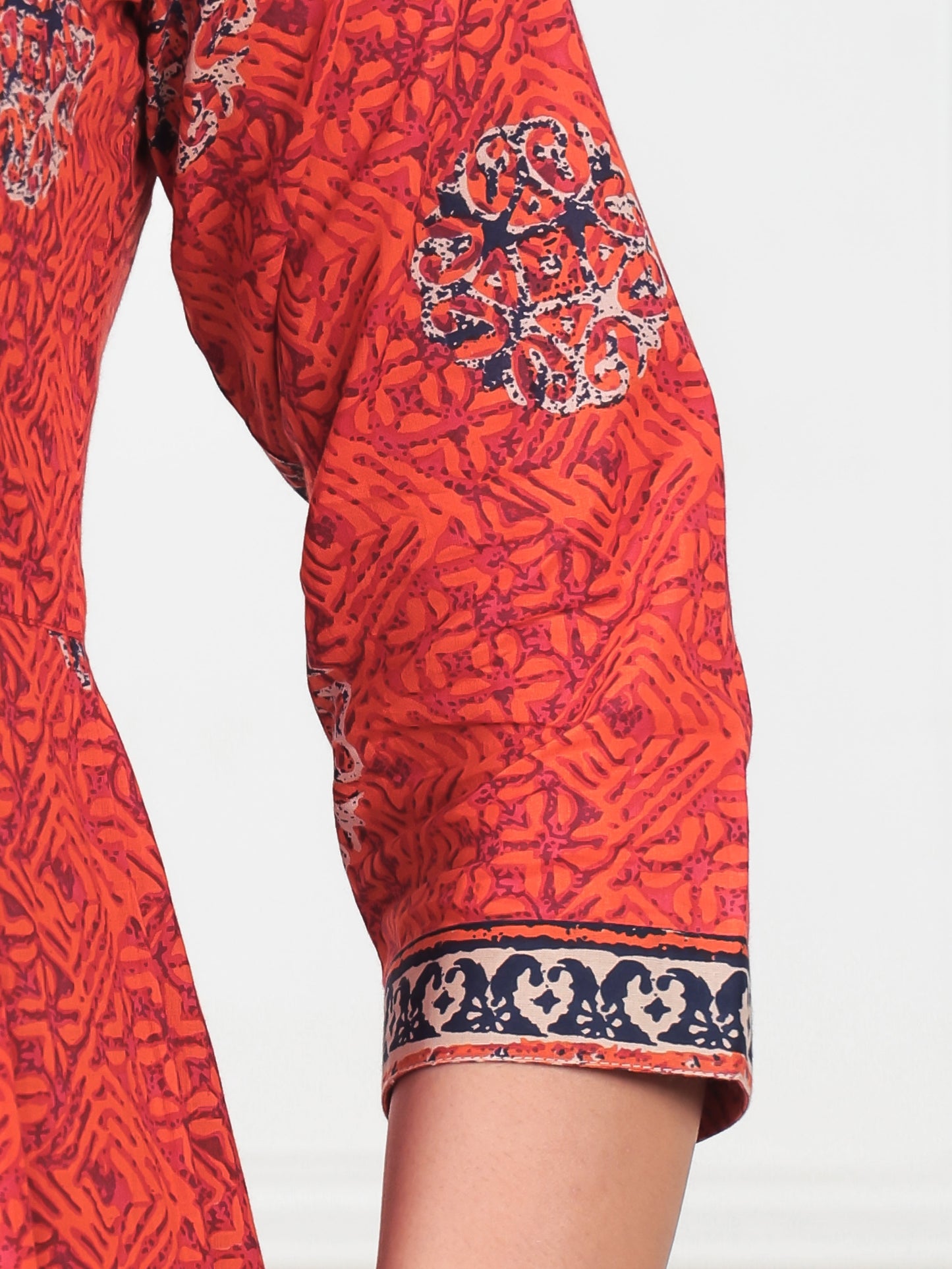Soft Cotton Floral Flared Orange Kurta