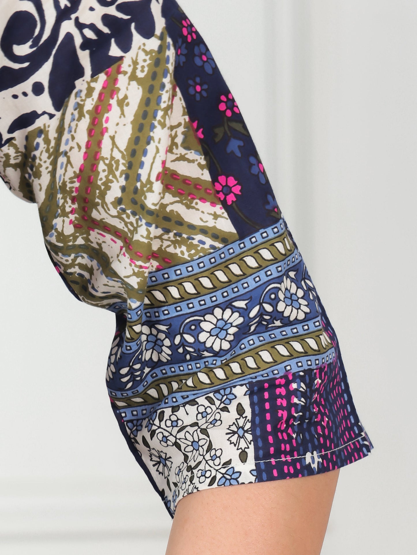 Soft Cotton Placement Print Straight Blue Kurta