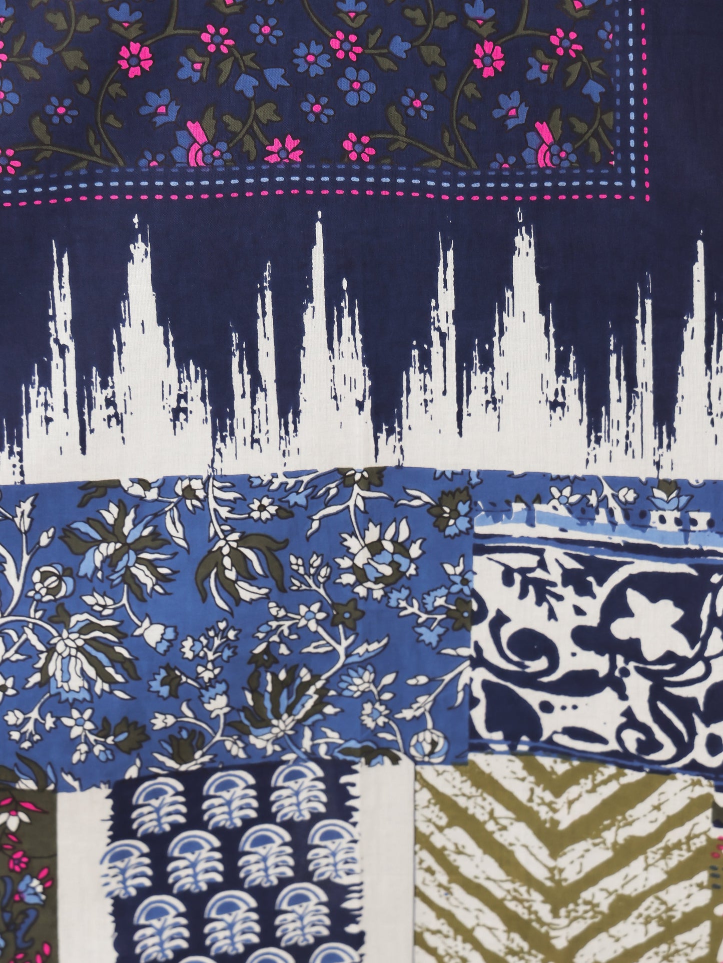 Soft Cotton Placement Print Straight Blue Kurta