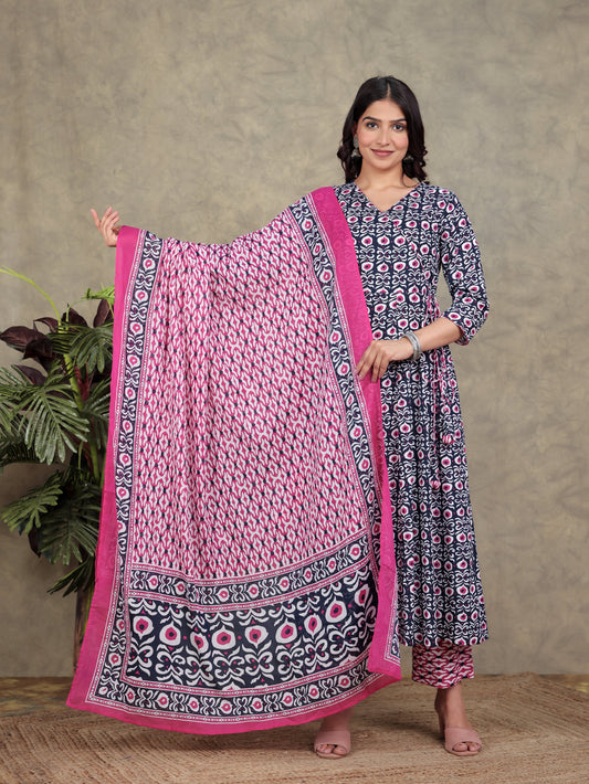Cotton Voile Geometric Pink Dupatta