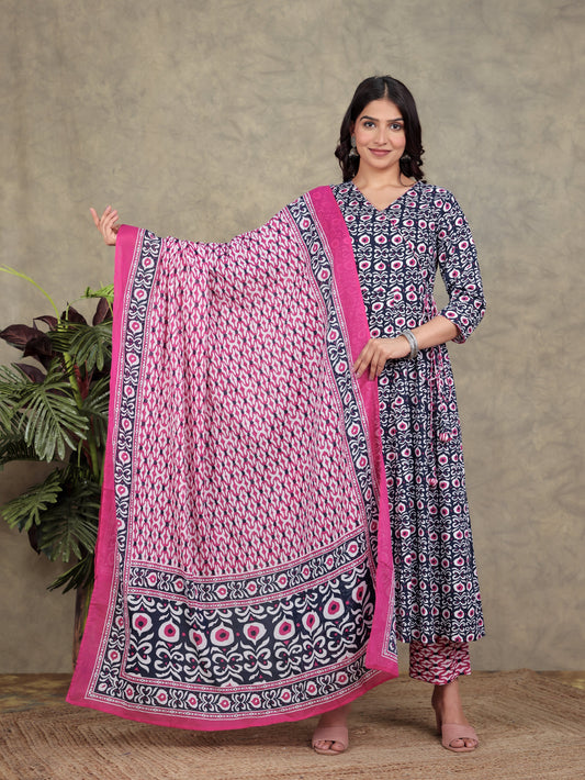 Cotton Voile Geometric Pink Dupatta