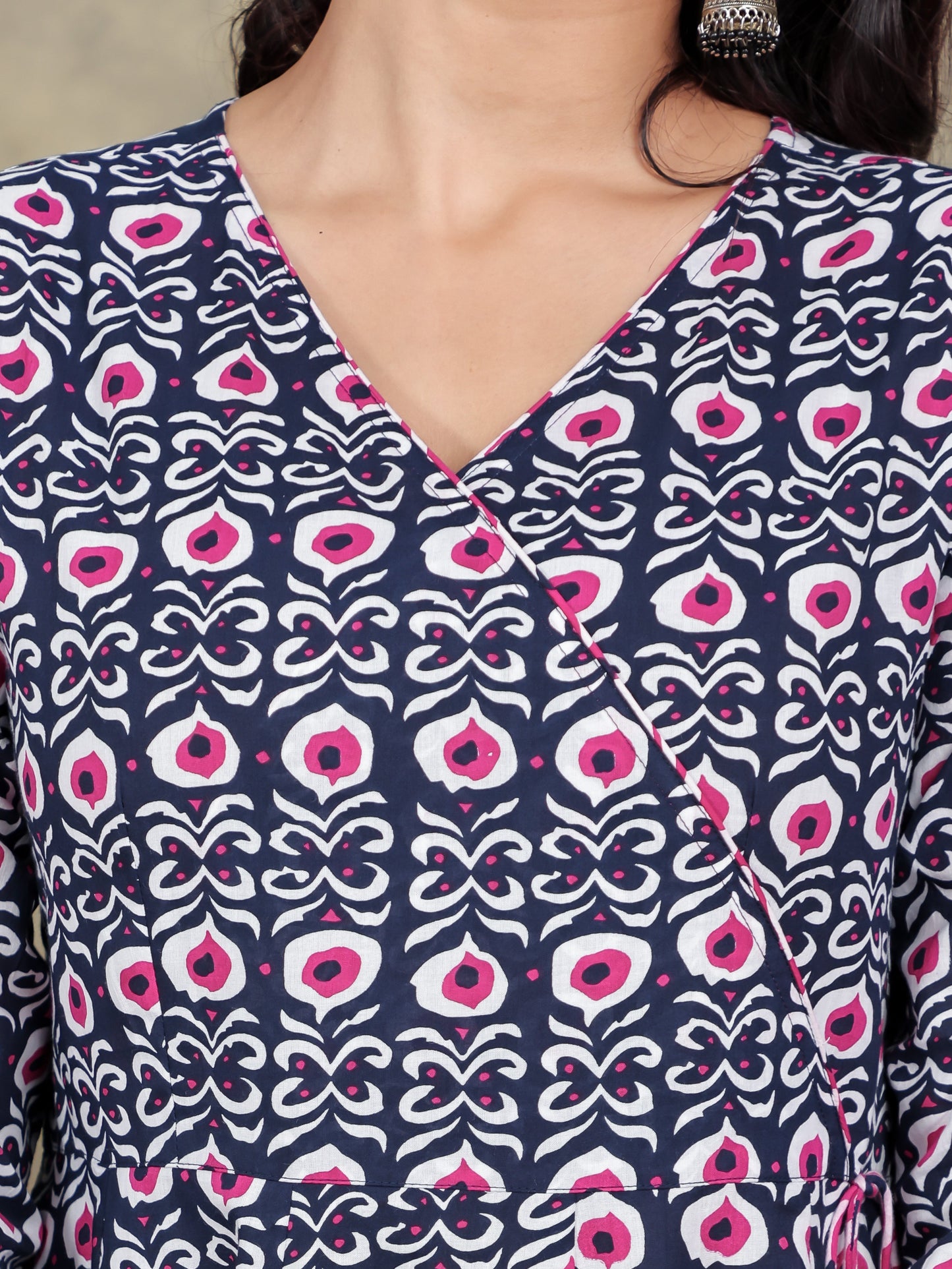 Soft Cotton Geometric Angrakha Blue Kurta