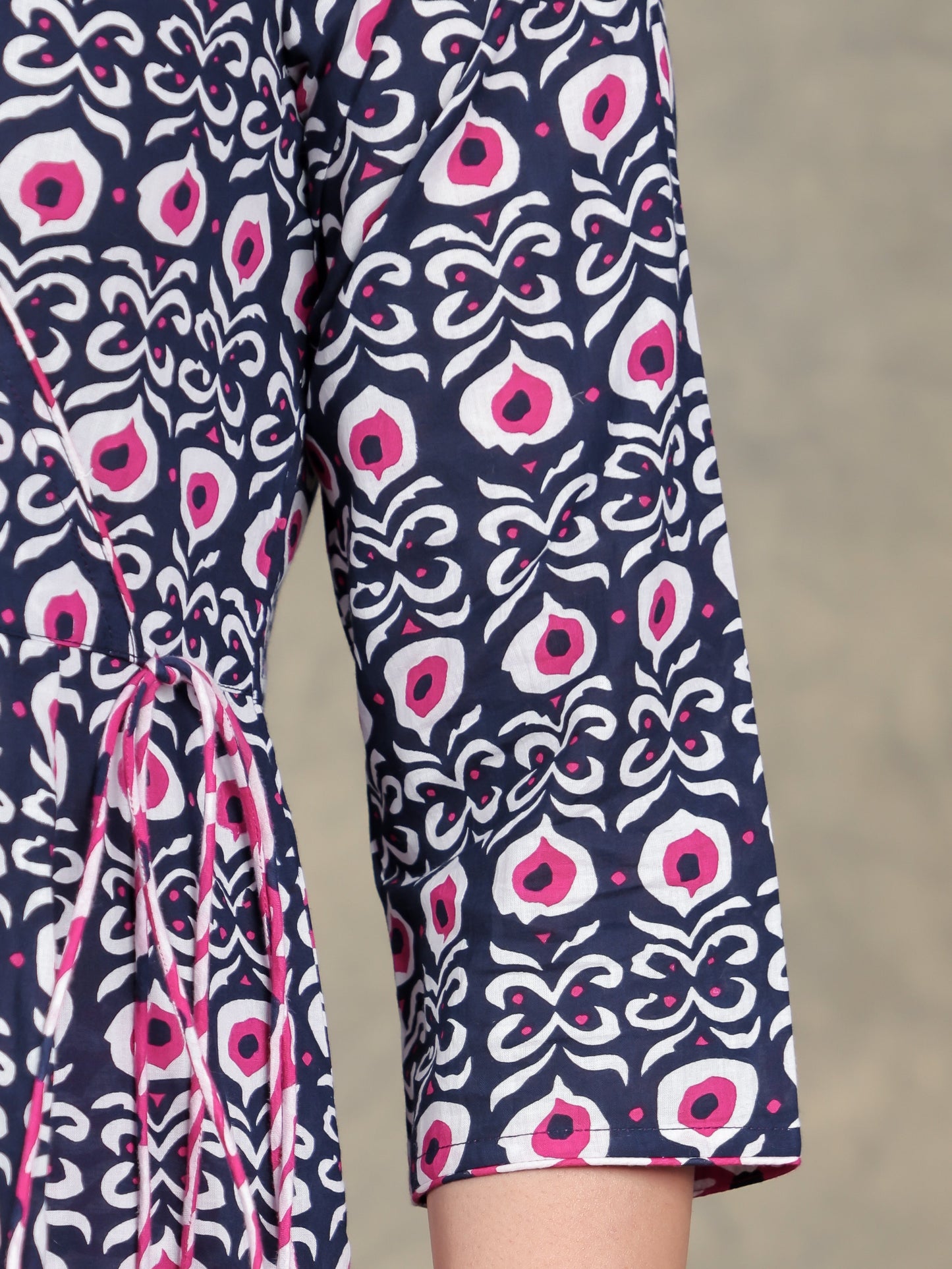 Soft Cotton Geometric Angrakha Blue Kurta