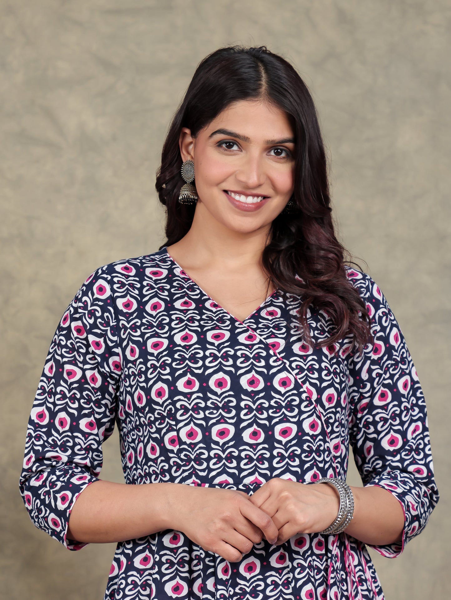 Soft Cotton Geometric Angrakha Blue Kurta