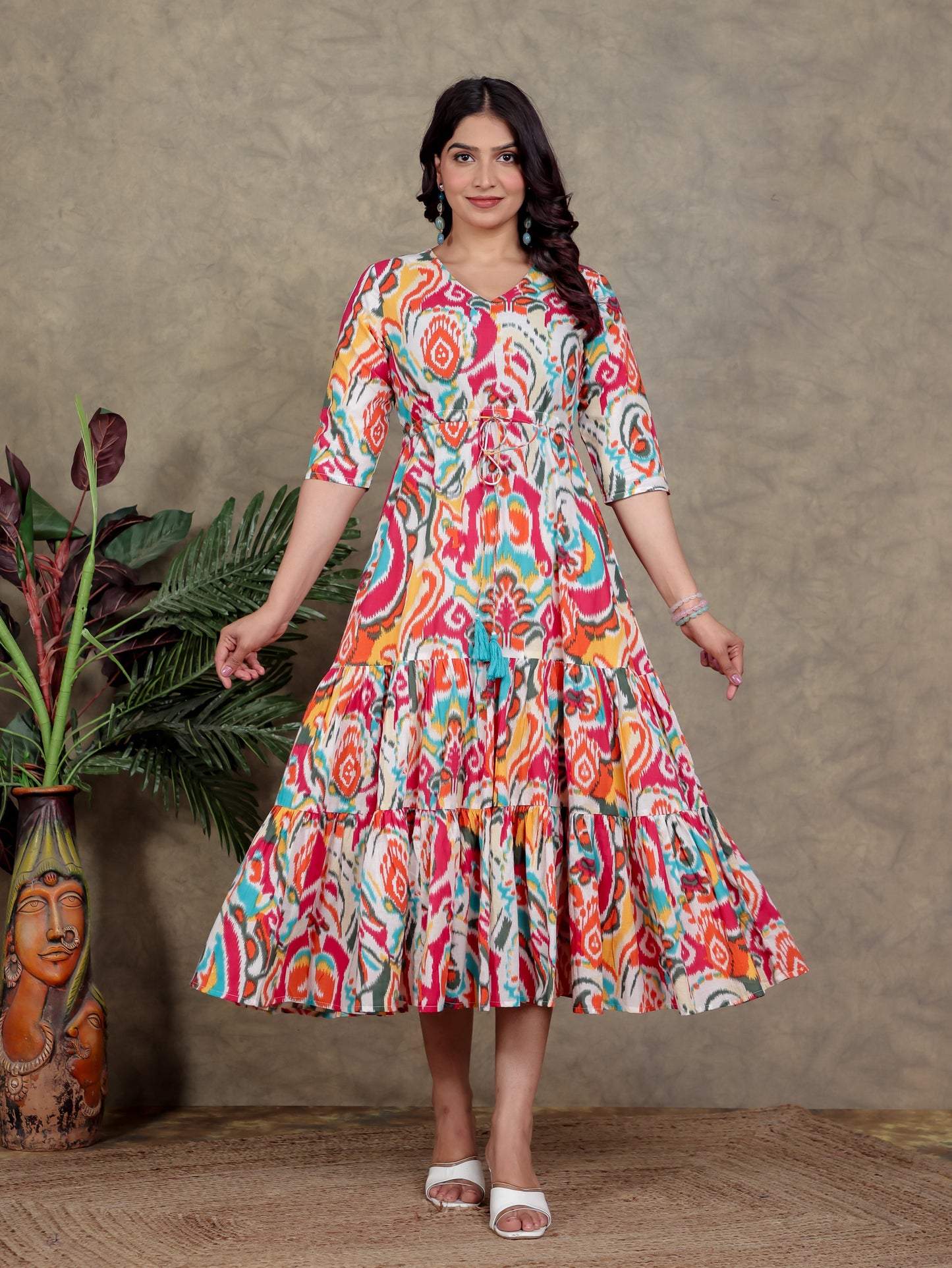 Soft Cotton Abstract A-line Multicolor Dress