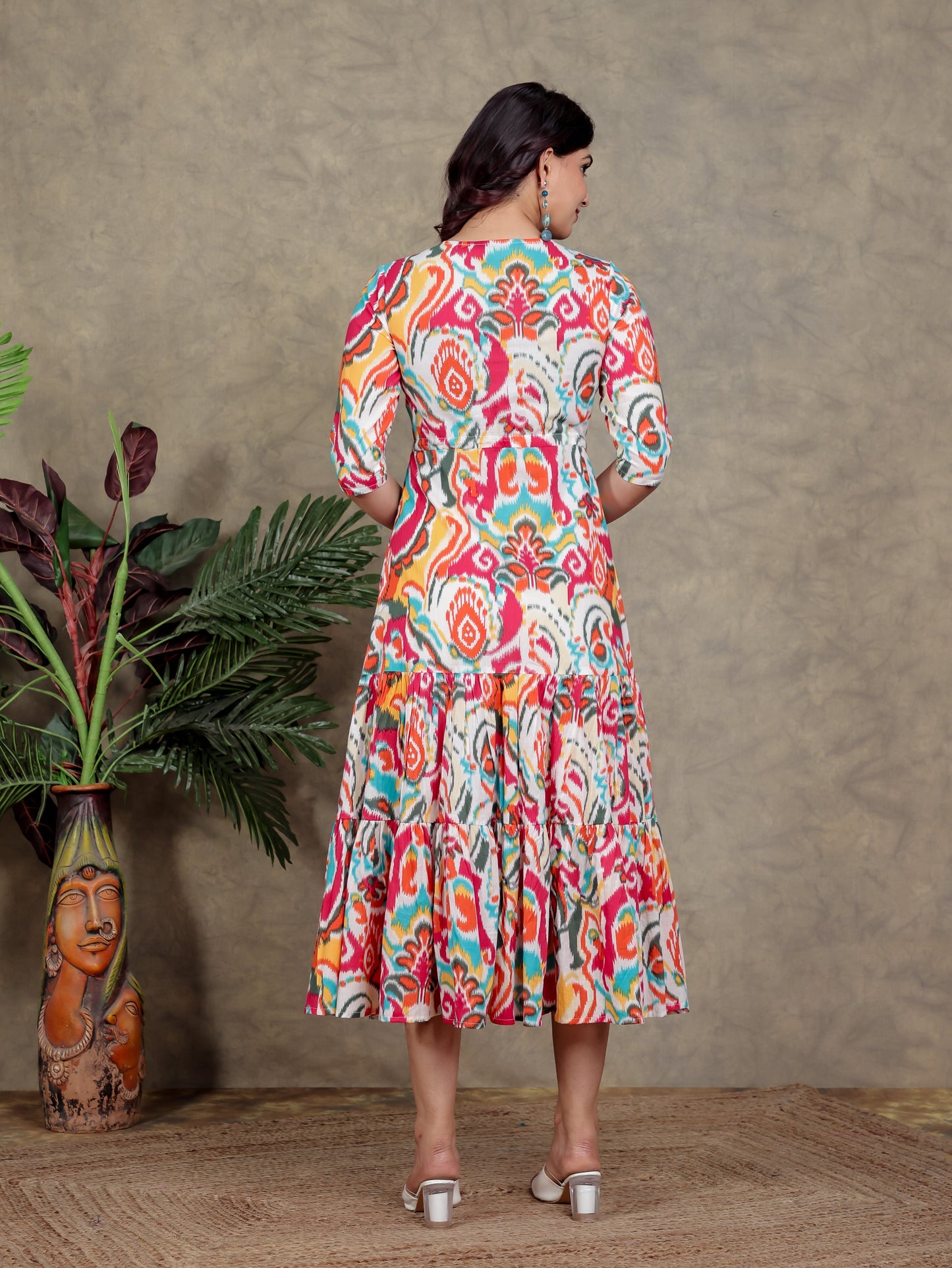 Soft Cotton Abstract A-line Multicolor Dress