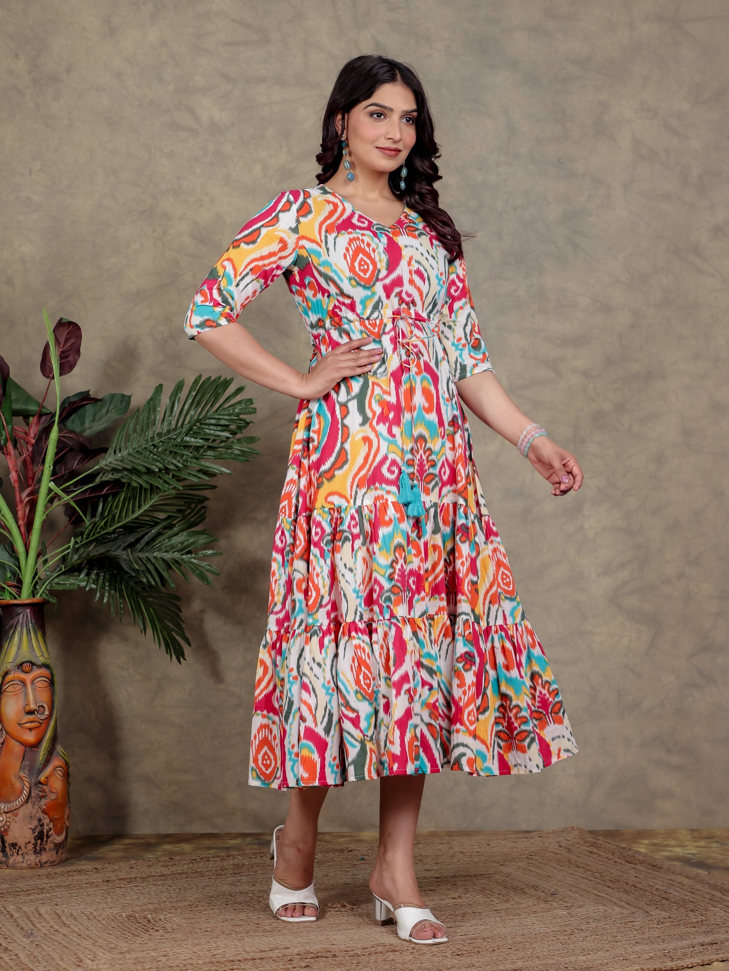 Soft Cotton Abstract A-line Multicolor Dress
