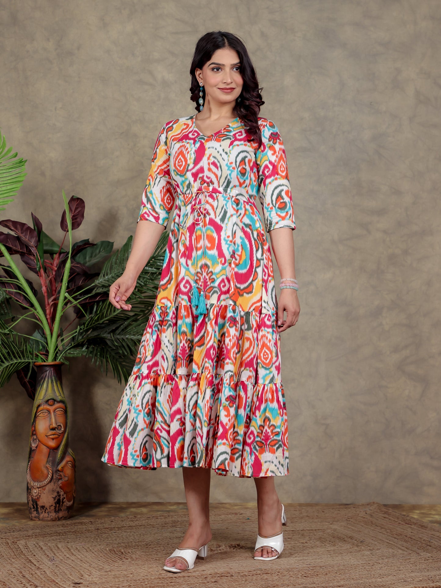 Soft Cotton Abstract A-line Multicolor Dress