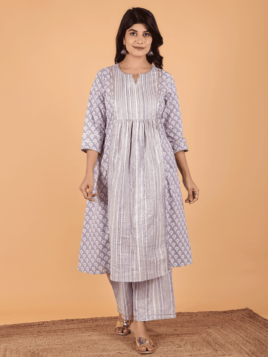 Soft Cotton Butti Panelled Purple Kurta