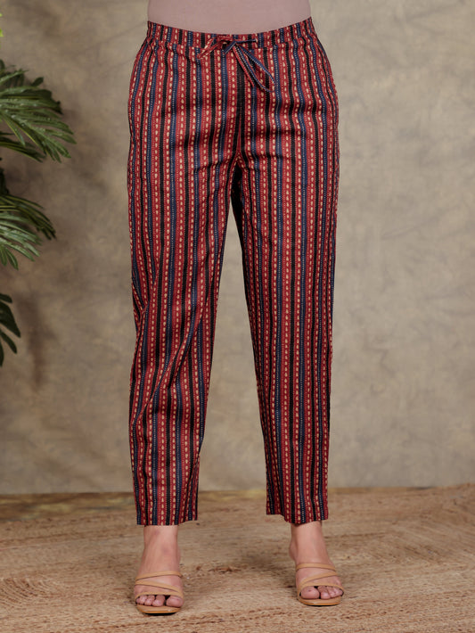 Soft Cotton Striped Rust Tapered Trousers