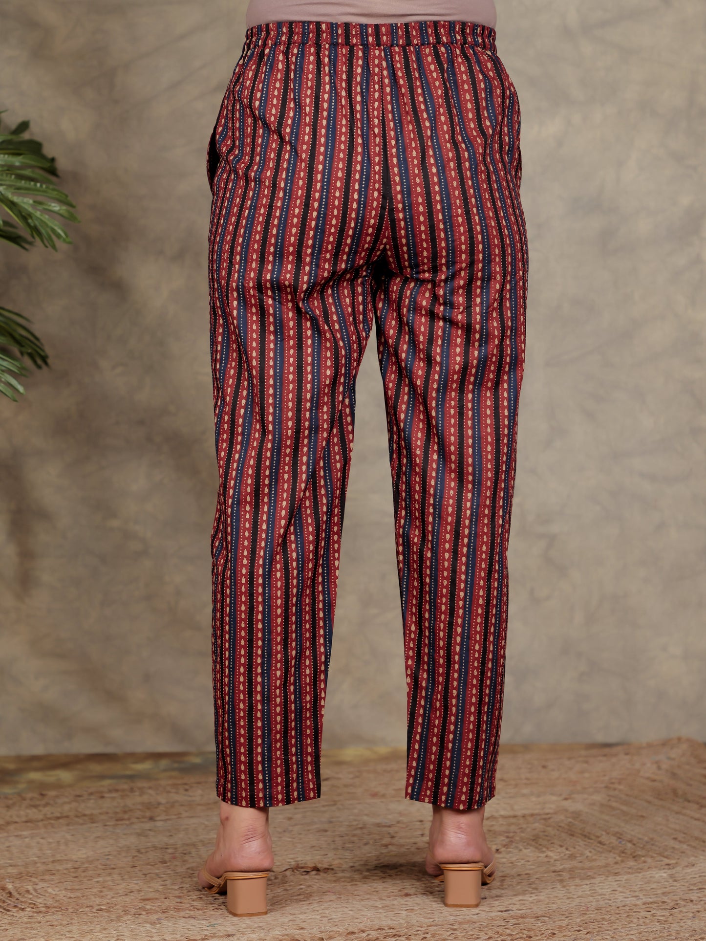 Soft Cotton Striped Rust Tapered Trousers