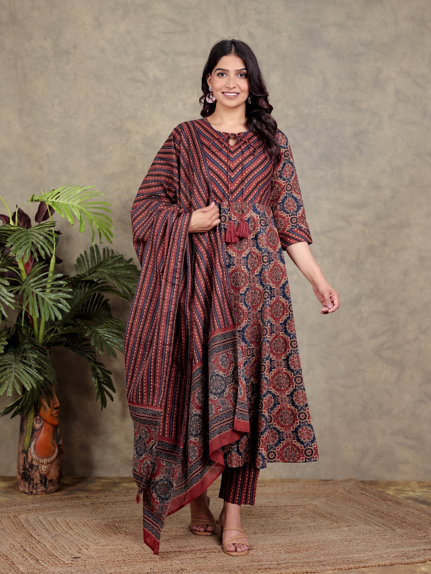 Cotton Voile Striped Rust Dupatta