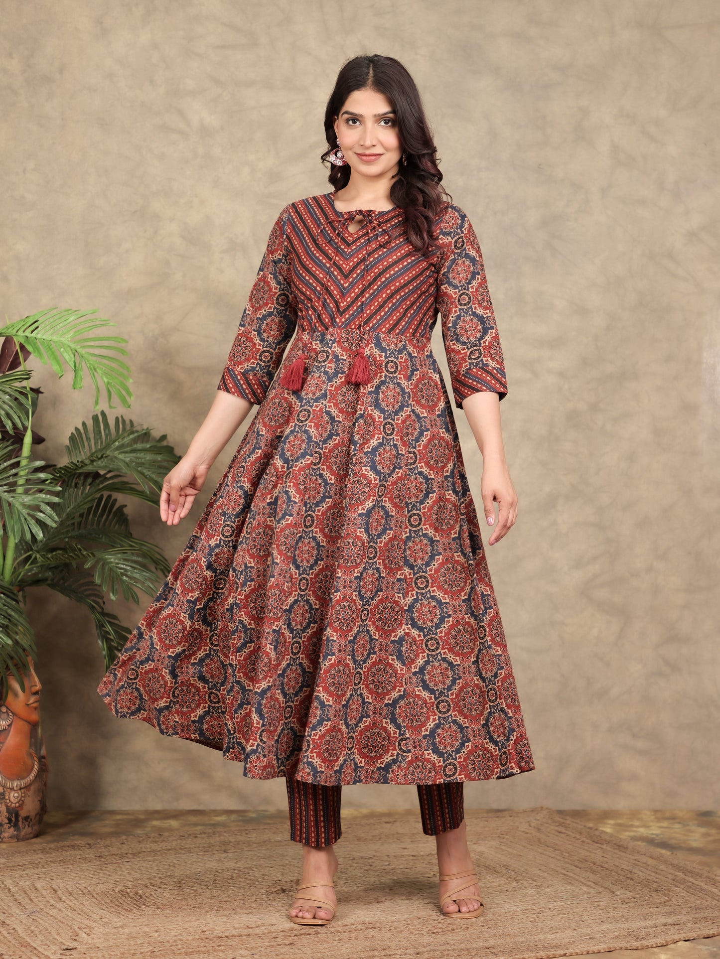 Soft Cotton Geometric Rust Kurta