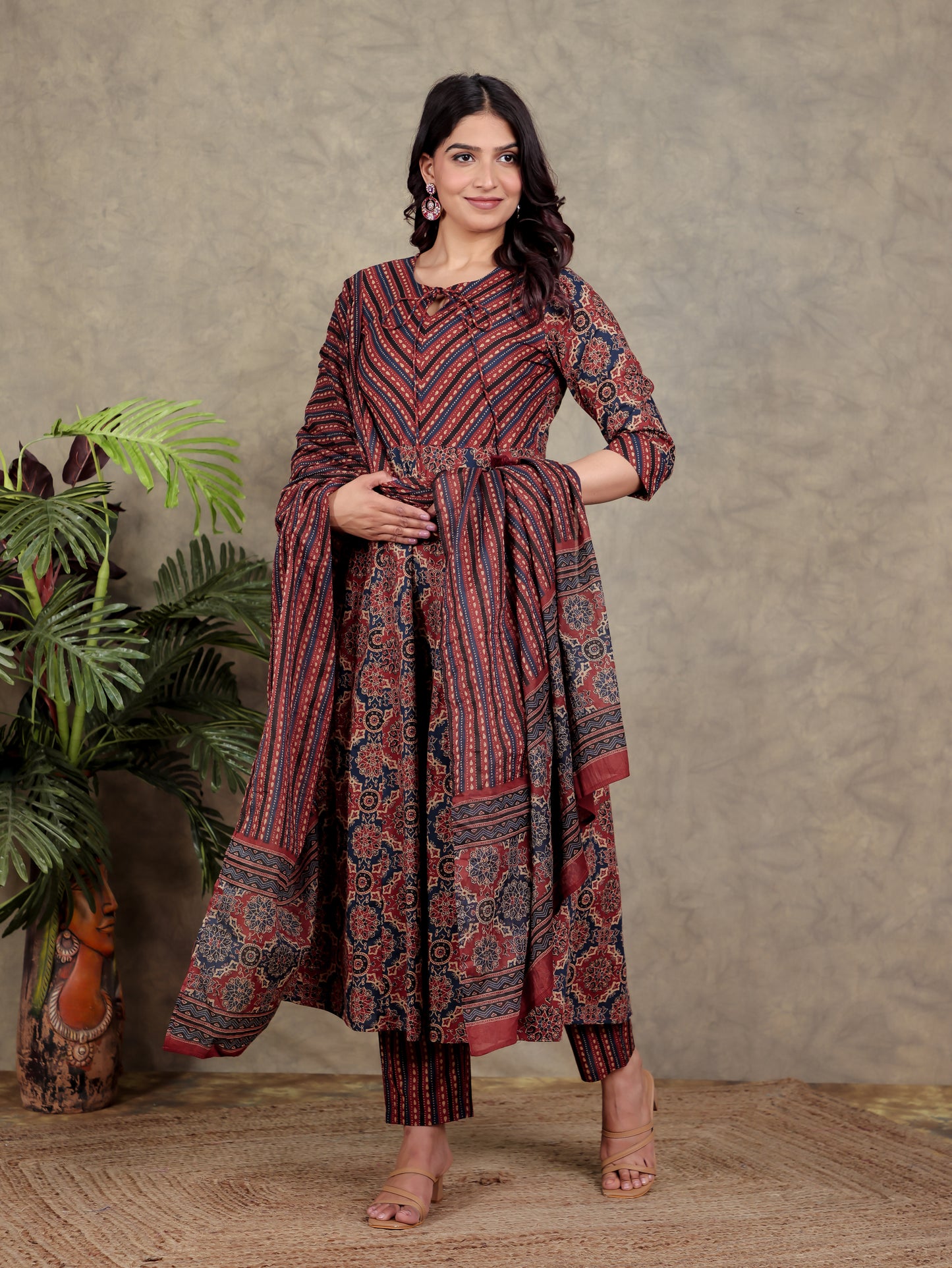 Soft Cotton Geometric Rust Kurta