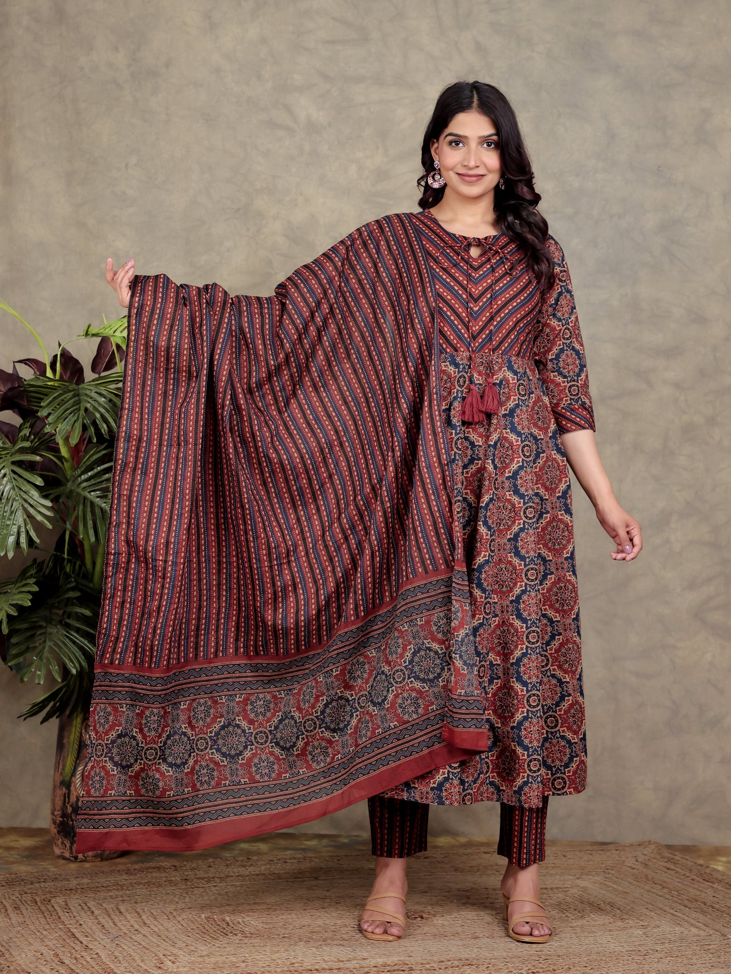 Soft Cotton Geometric Rust Kurta
