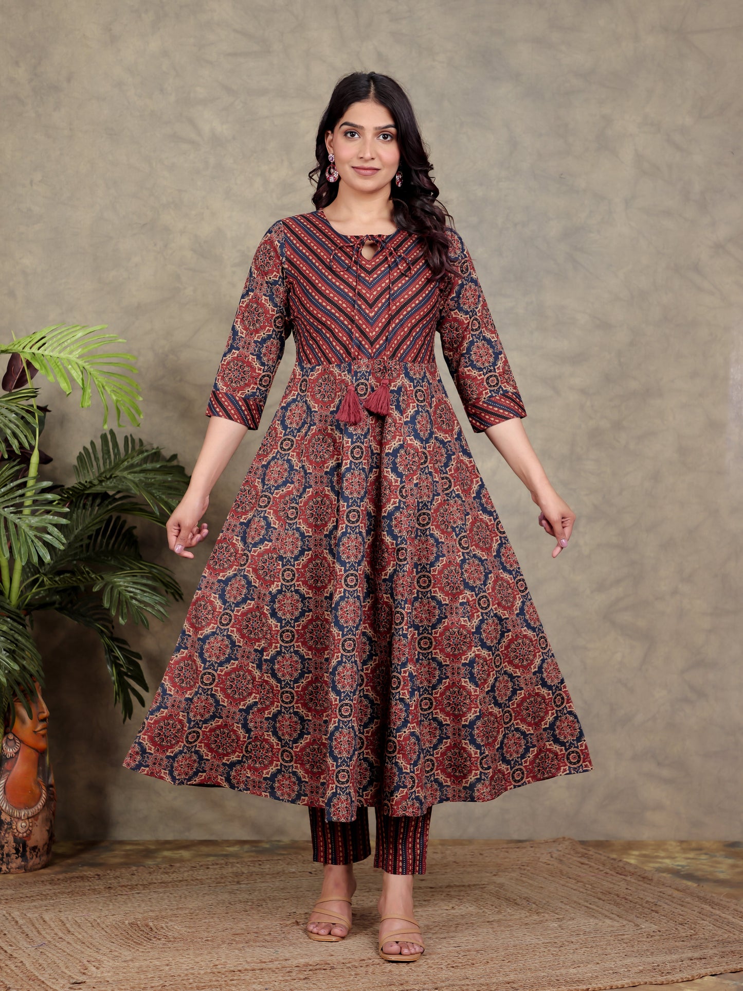 Soft Cotton Geometric Rust Kurta