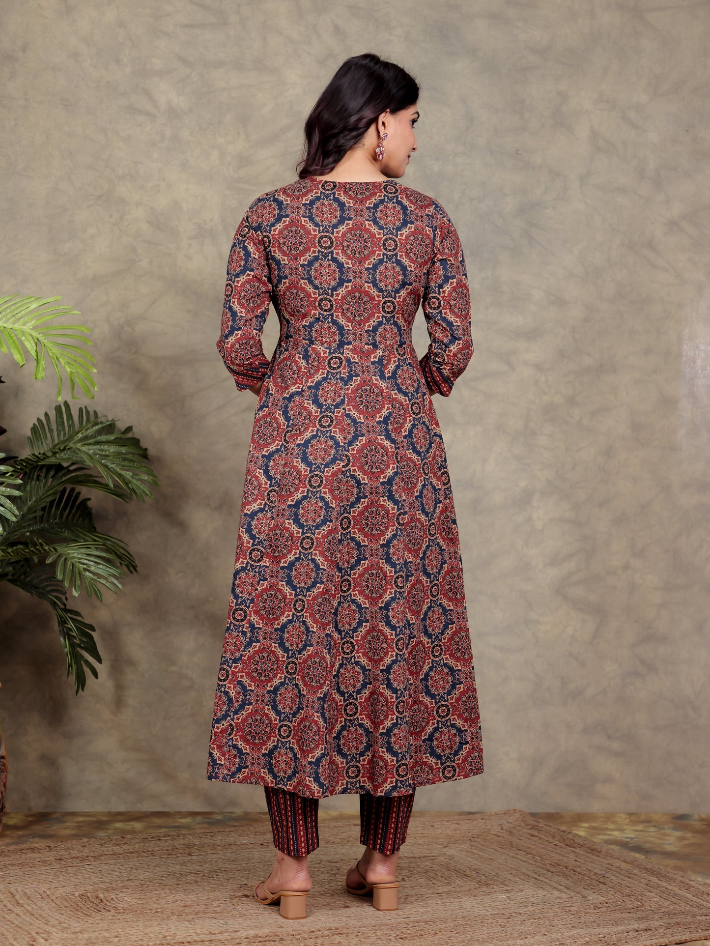 Soft Cotton Geometric Rust Kurta