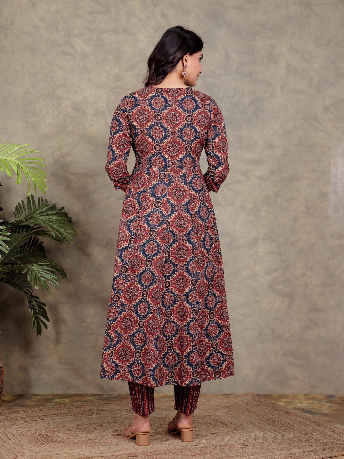 Soft Cotton Geometric Rust Kurta