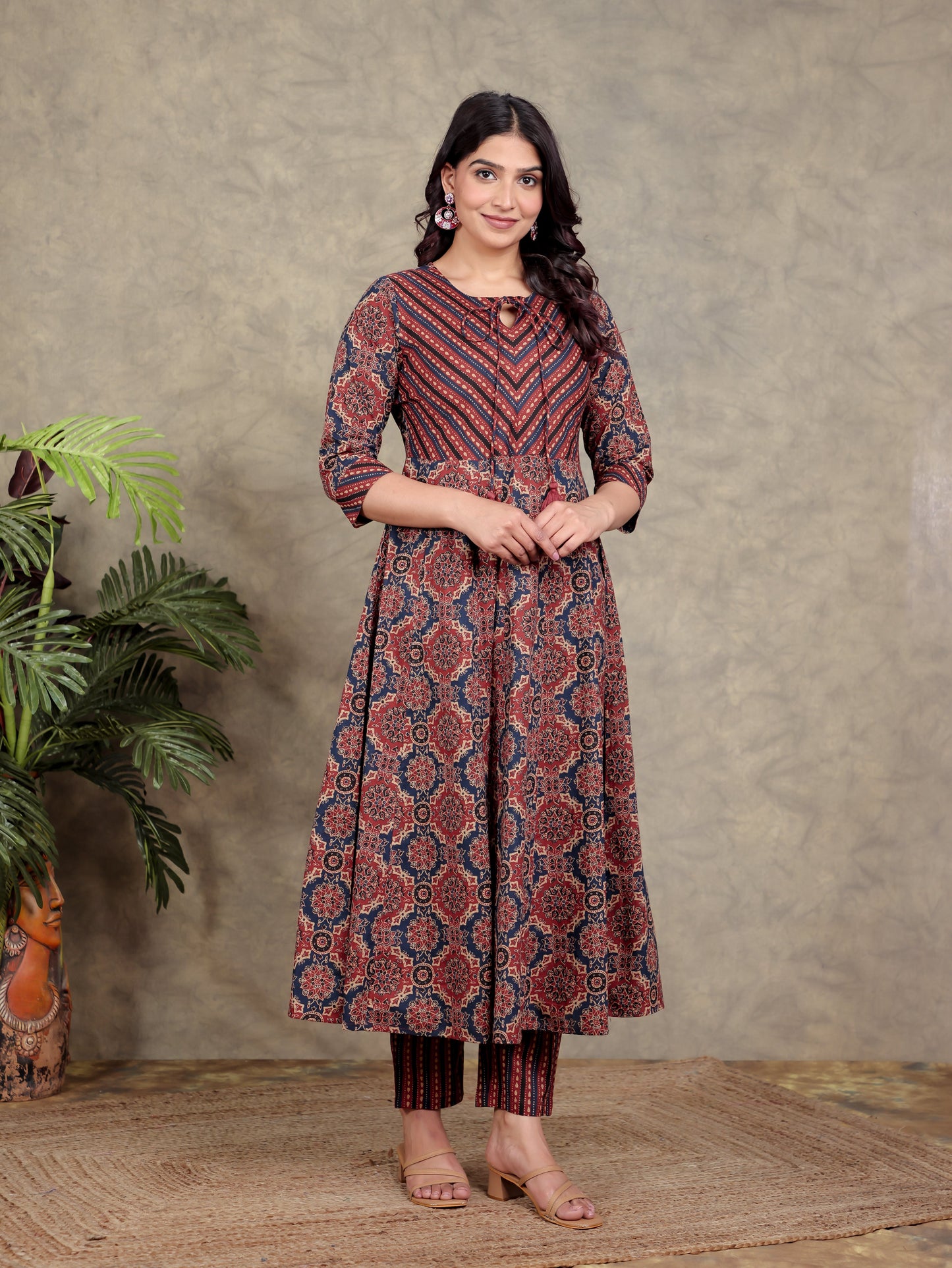 Soft Cotton Geometric Rust Kurta