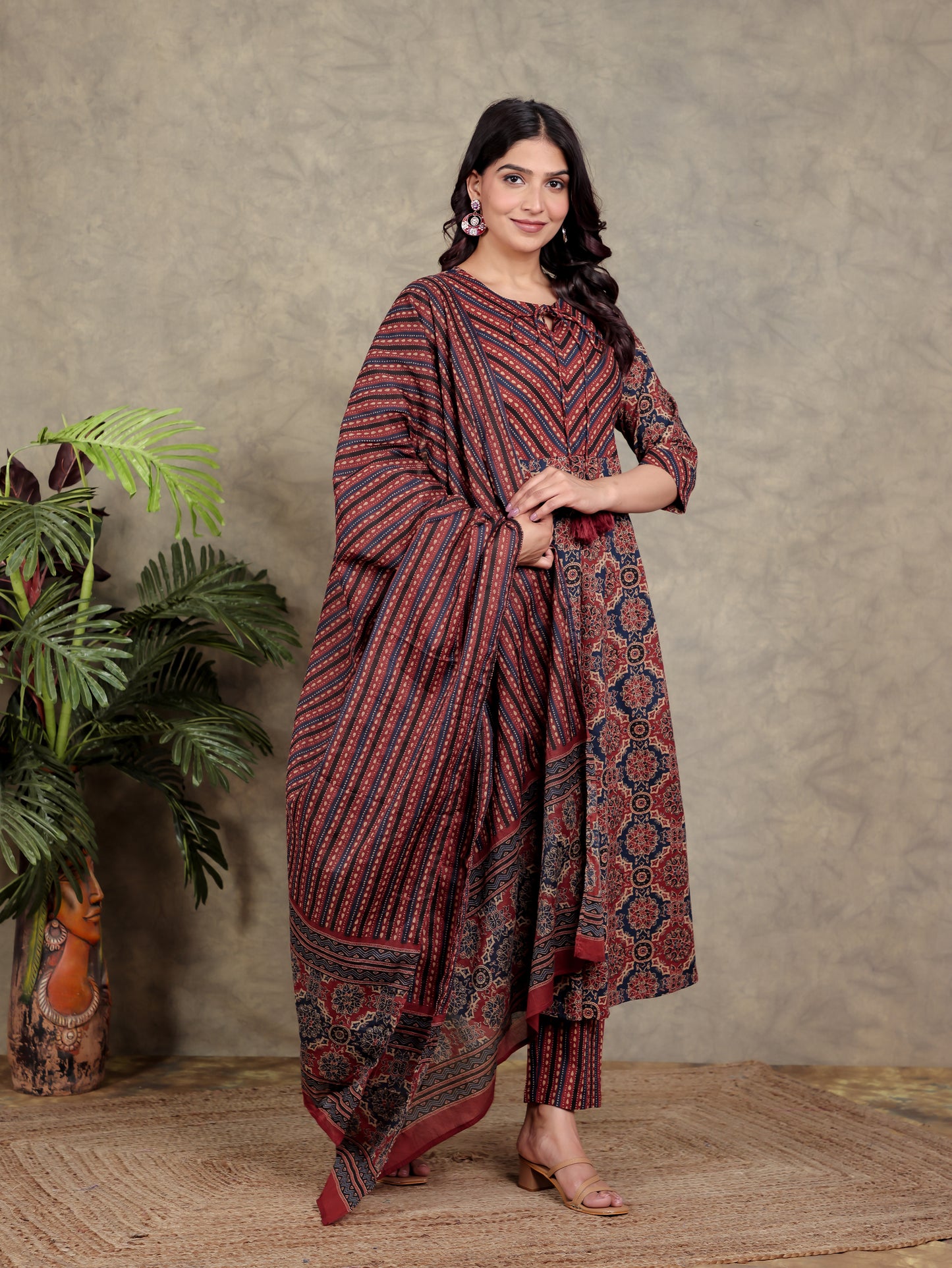 Soft Cotton Geometric Rust Kurta