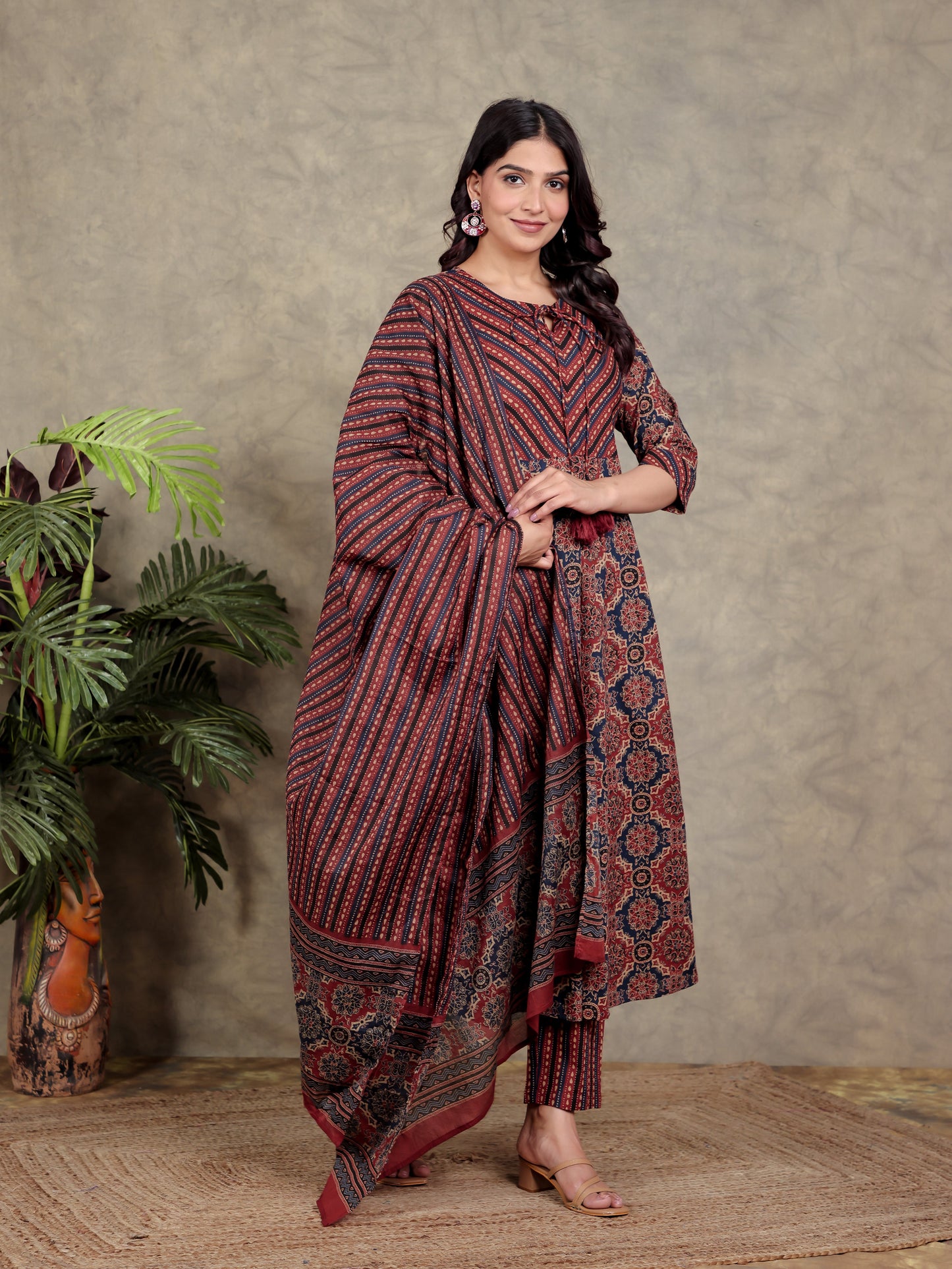 Soft Cotton Geometric Rust Kurta