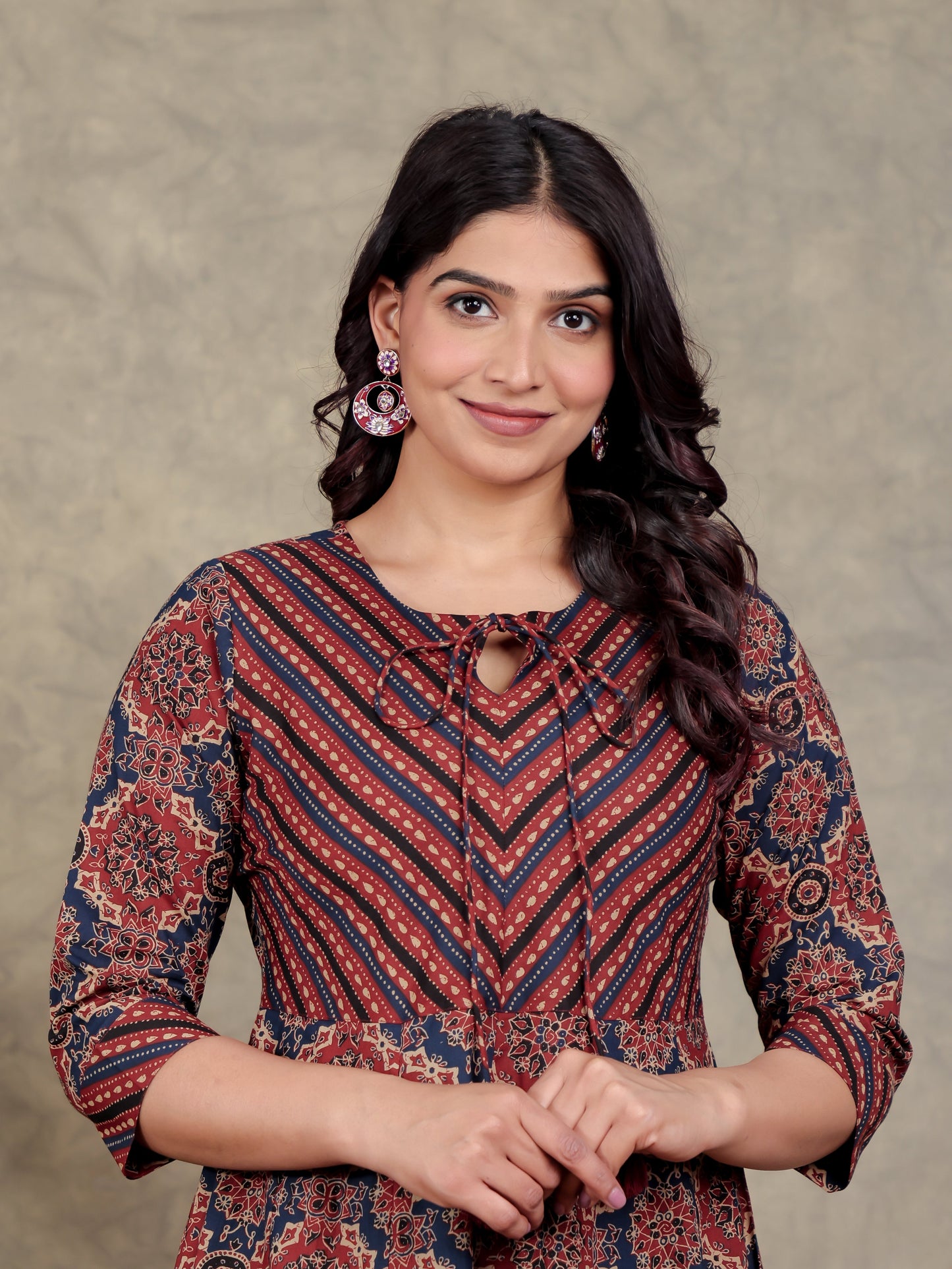 Soft Cotton Geometric Rust Kurta