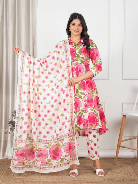 Cotton Voile Floral Cream Dupatta