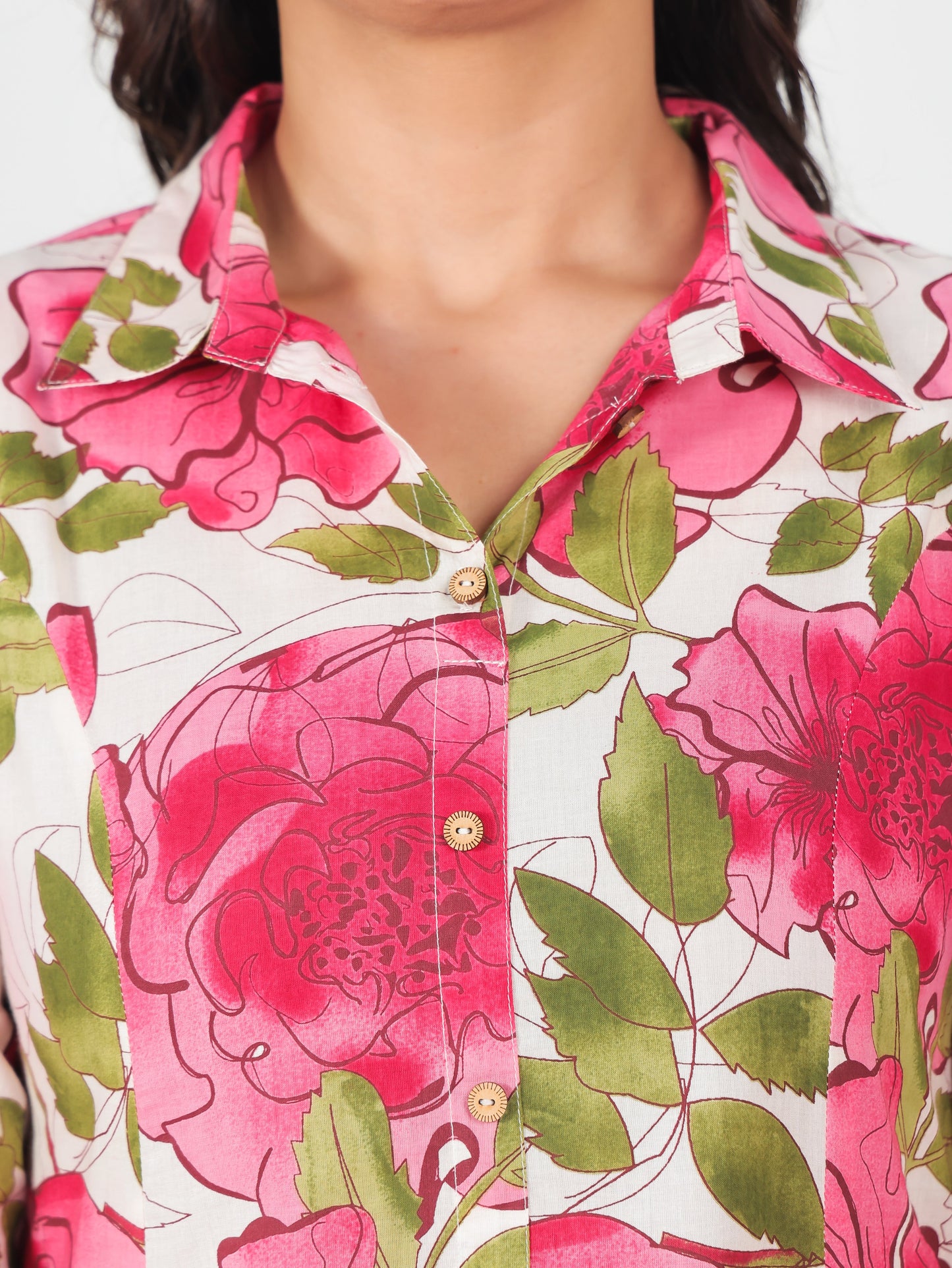 Soft Cotton Floral High Low Cream Kurta