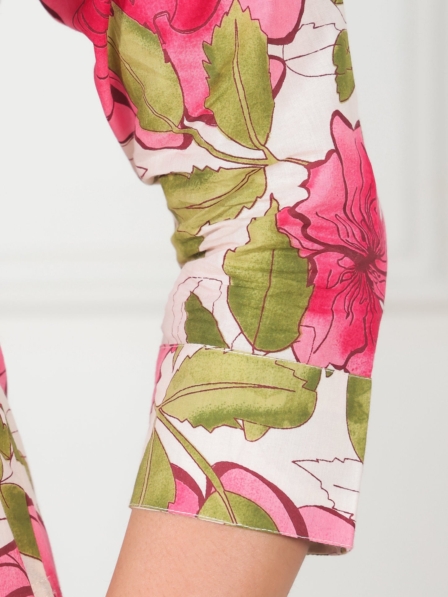 Soft Cotton Floral High Low Cream Kurta