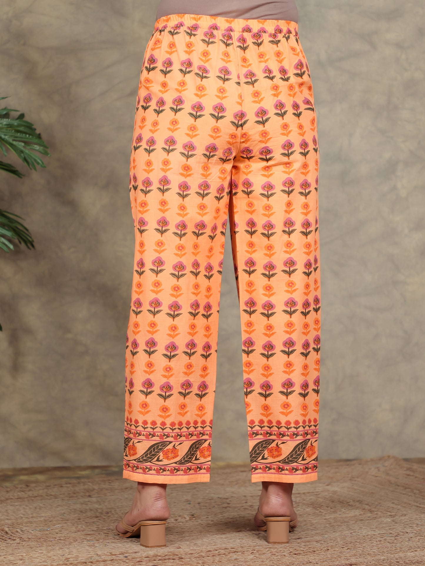 Soft Cotton Floral Anarkali Orange Kurta