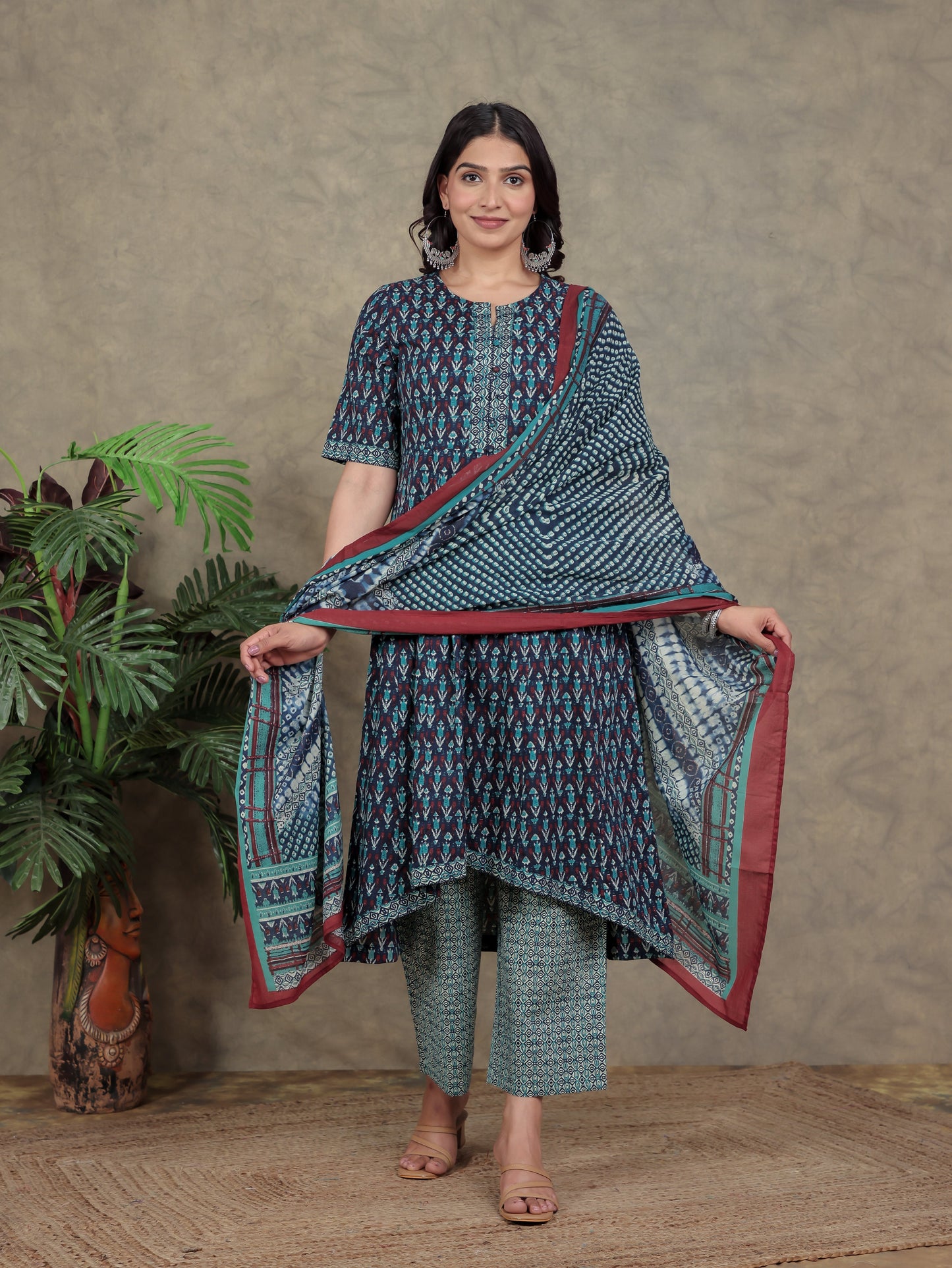 Cotton Voile Geometric Blue Dupatta