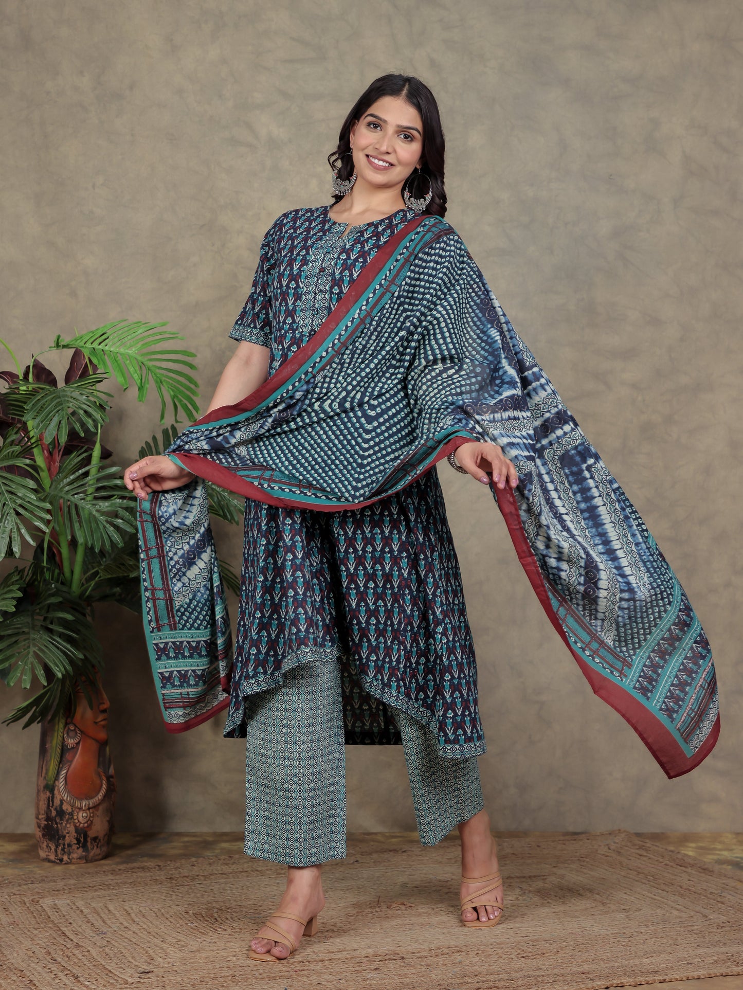 Cotton Voile Geometric Blue Dupatta