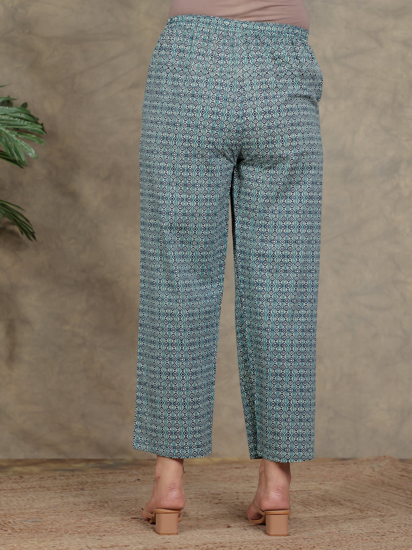 Soft Cotton Geometric High Low Blue Kurta