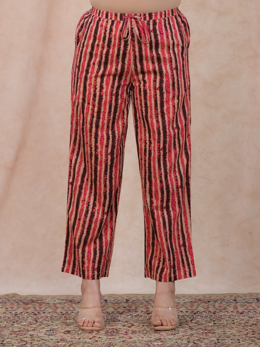 Soft Cotton Striped Pink Straight Trousers