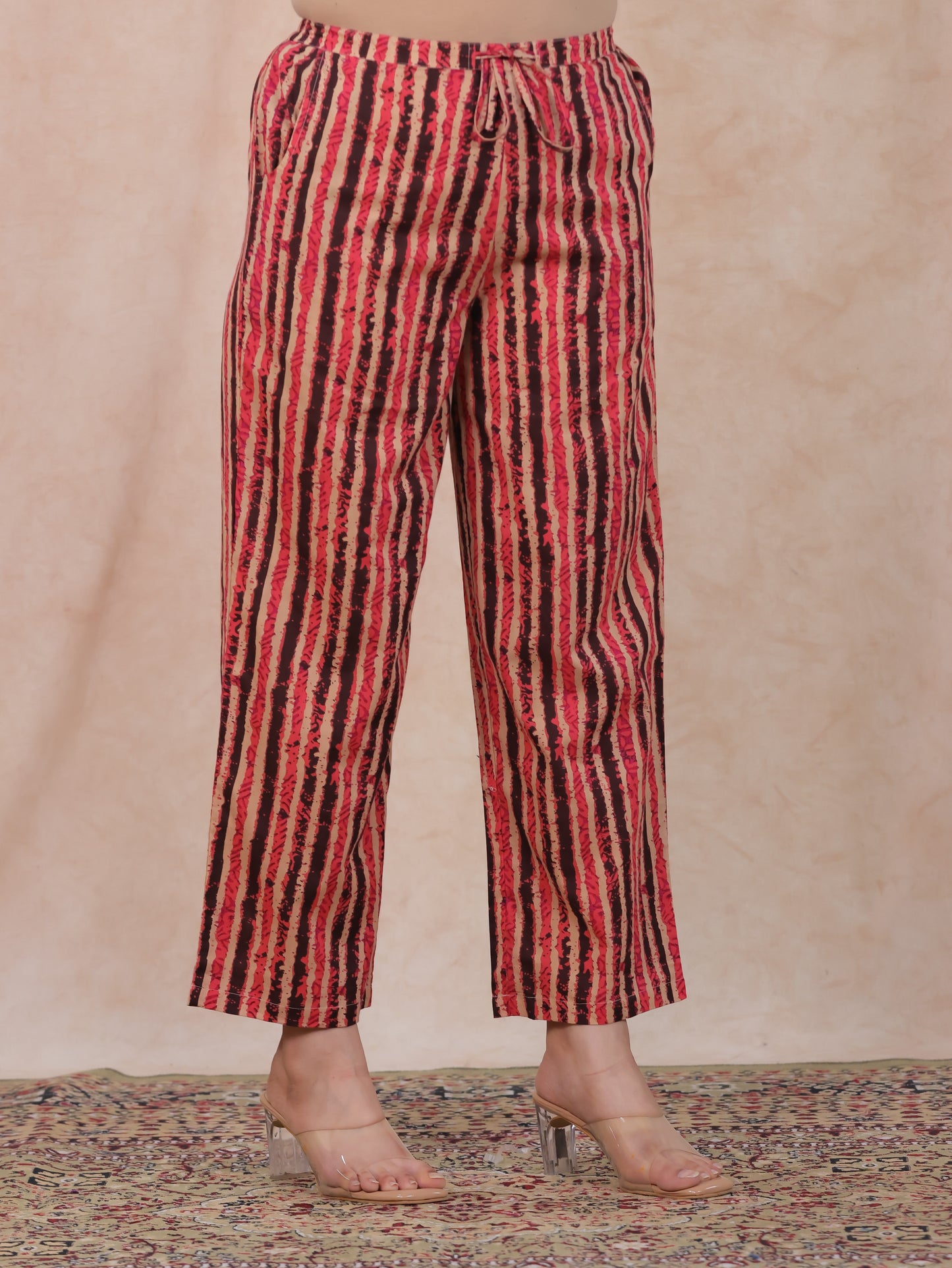 Soft Cotton Striped Pink Straight Trousers