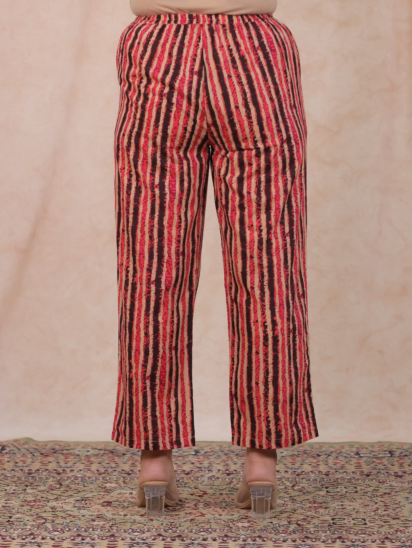 Soft Cotton Striped Pink Straight Trousers