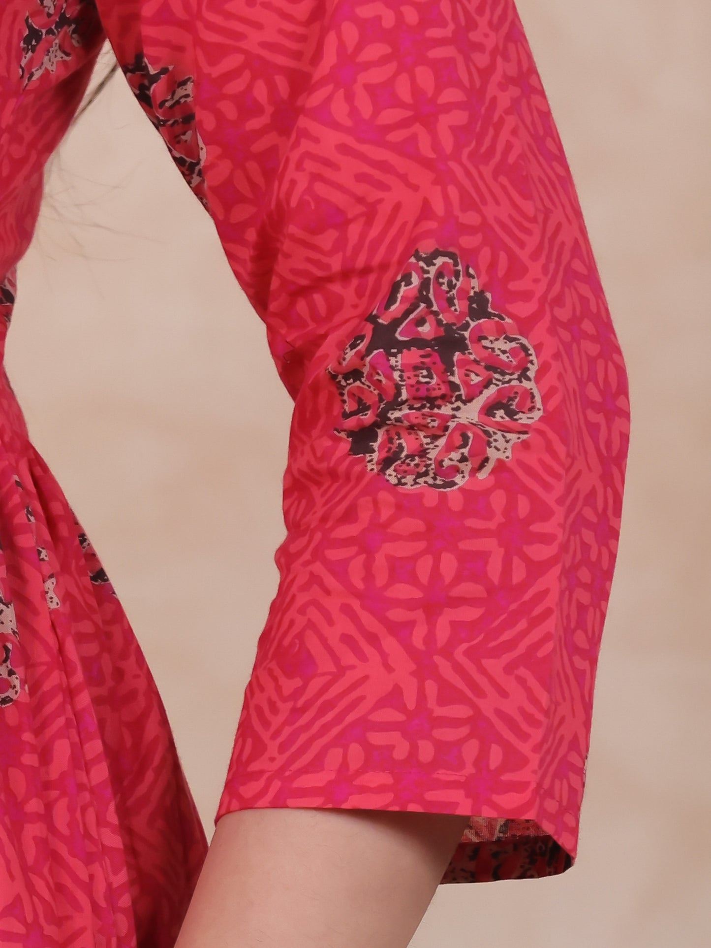 Soft Cotton Geometric Anarkali Pink Kurta