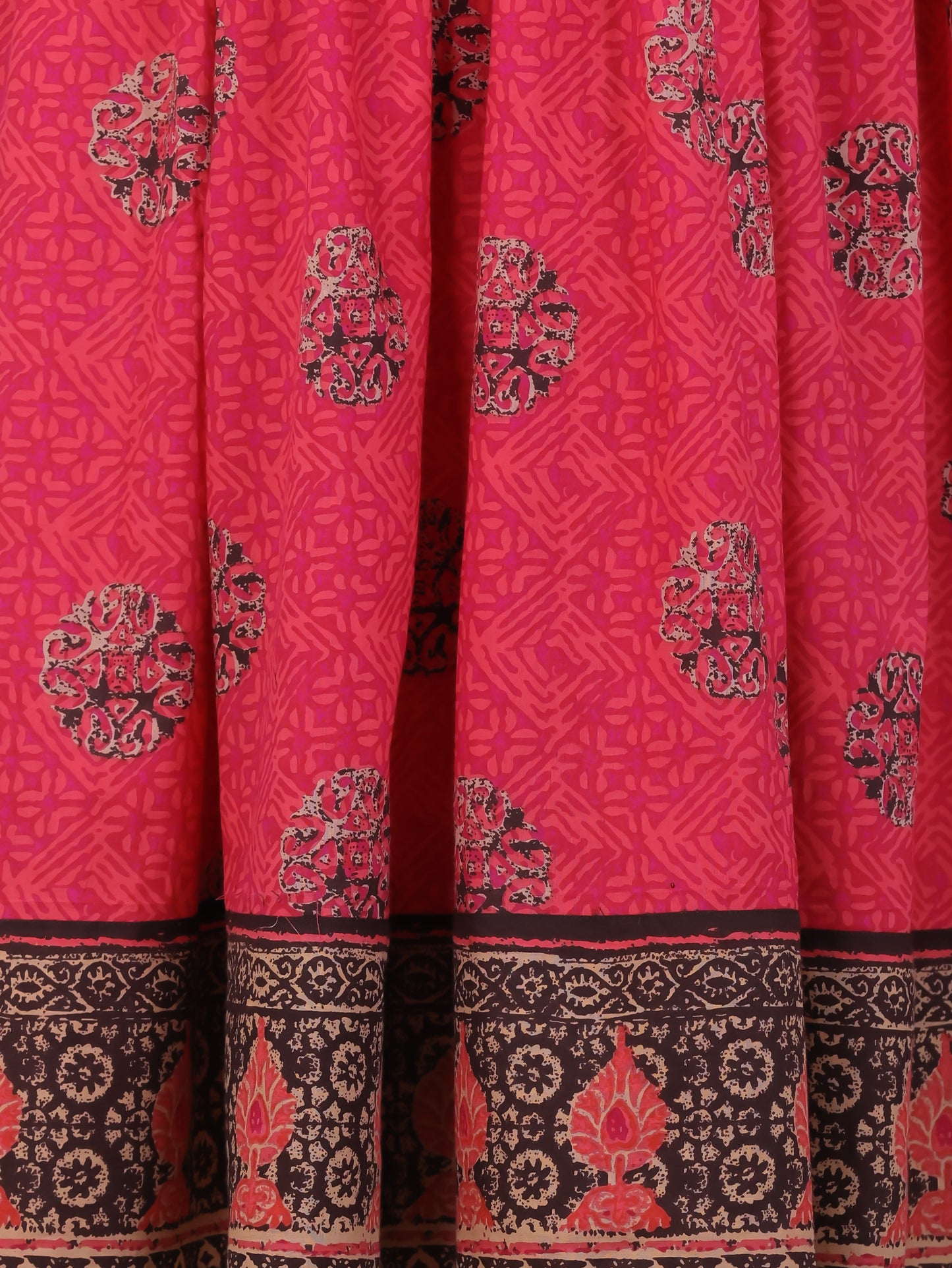 Soft Cotton Geometric Anarkali Pink Kurta