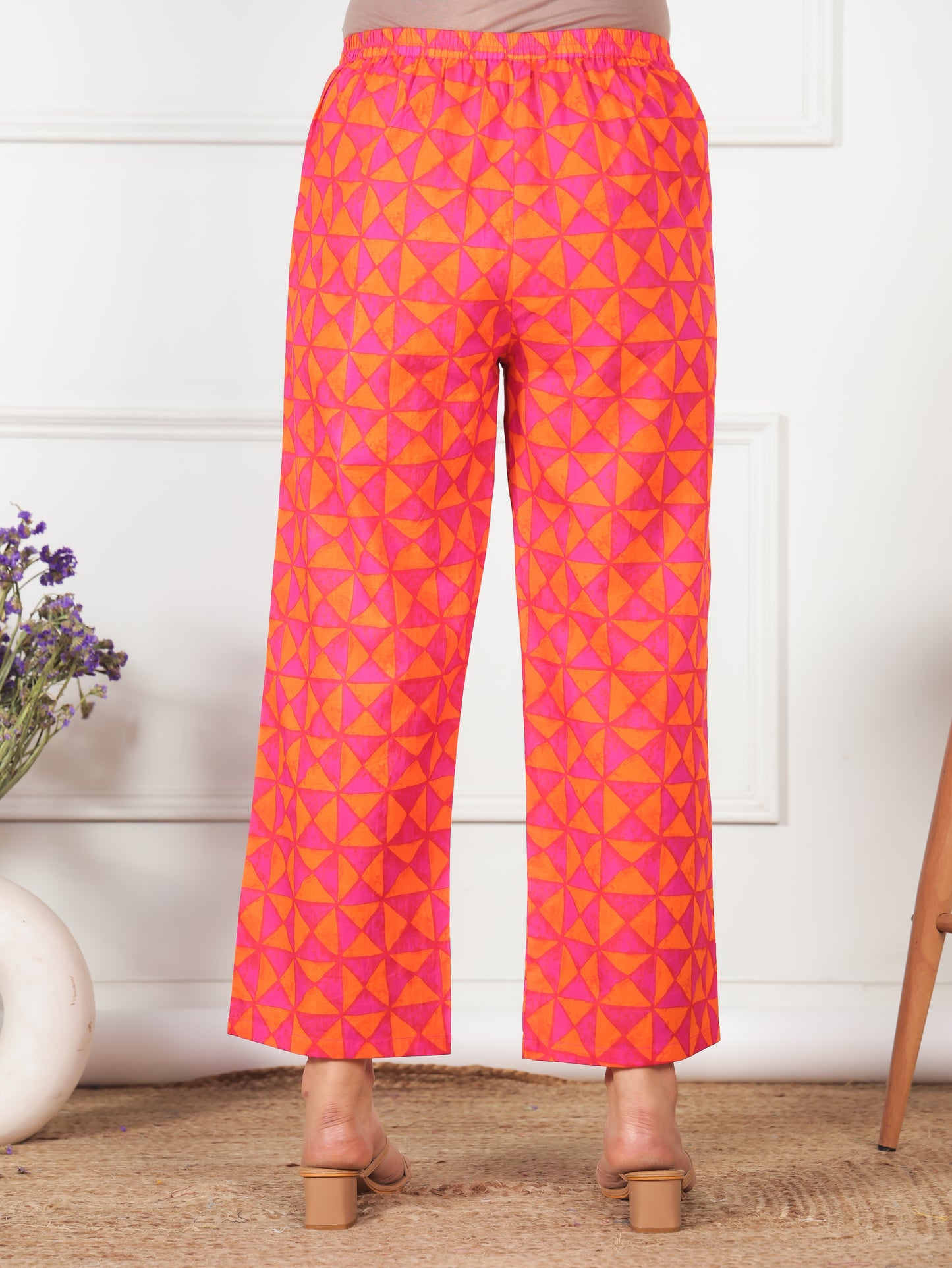 Embroidered Linen Cotton Abstract Flared Orange Kurta