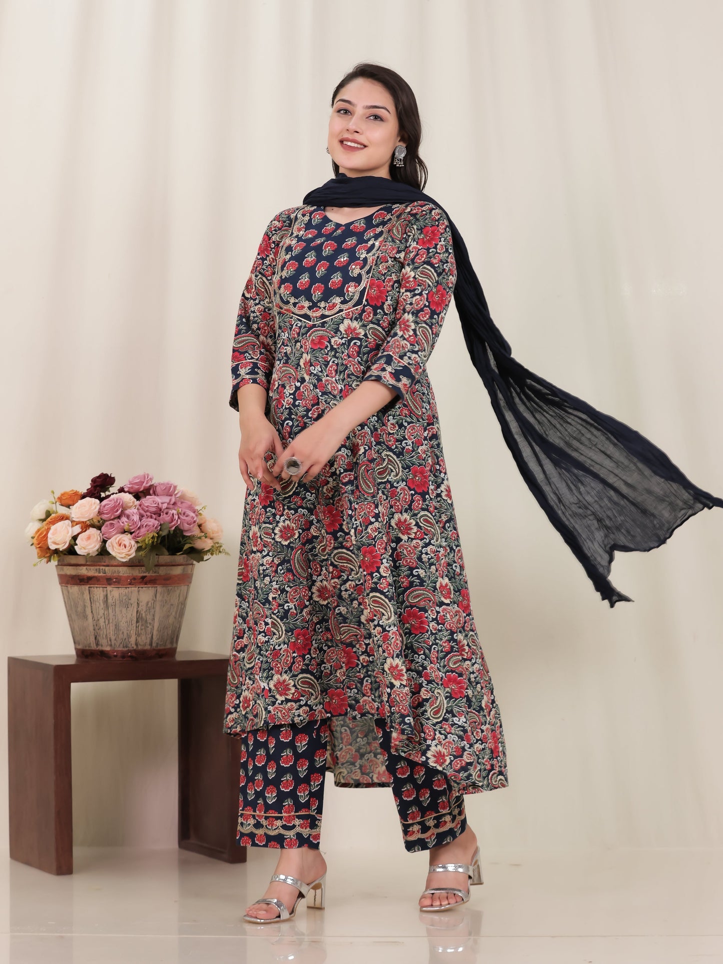Cotton Voile Solid Navy Blue Dupatta