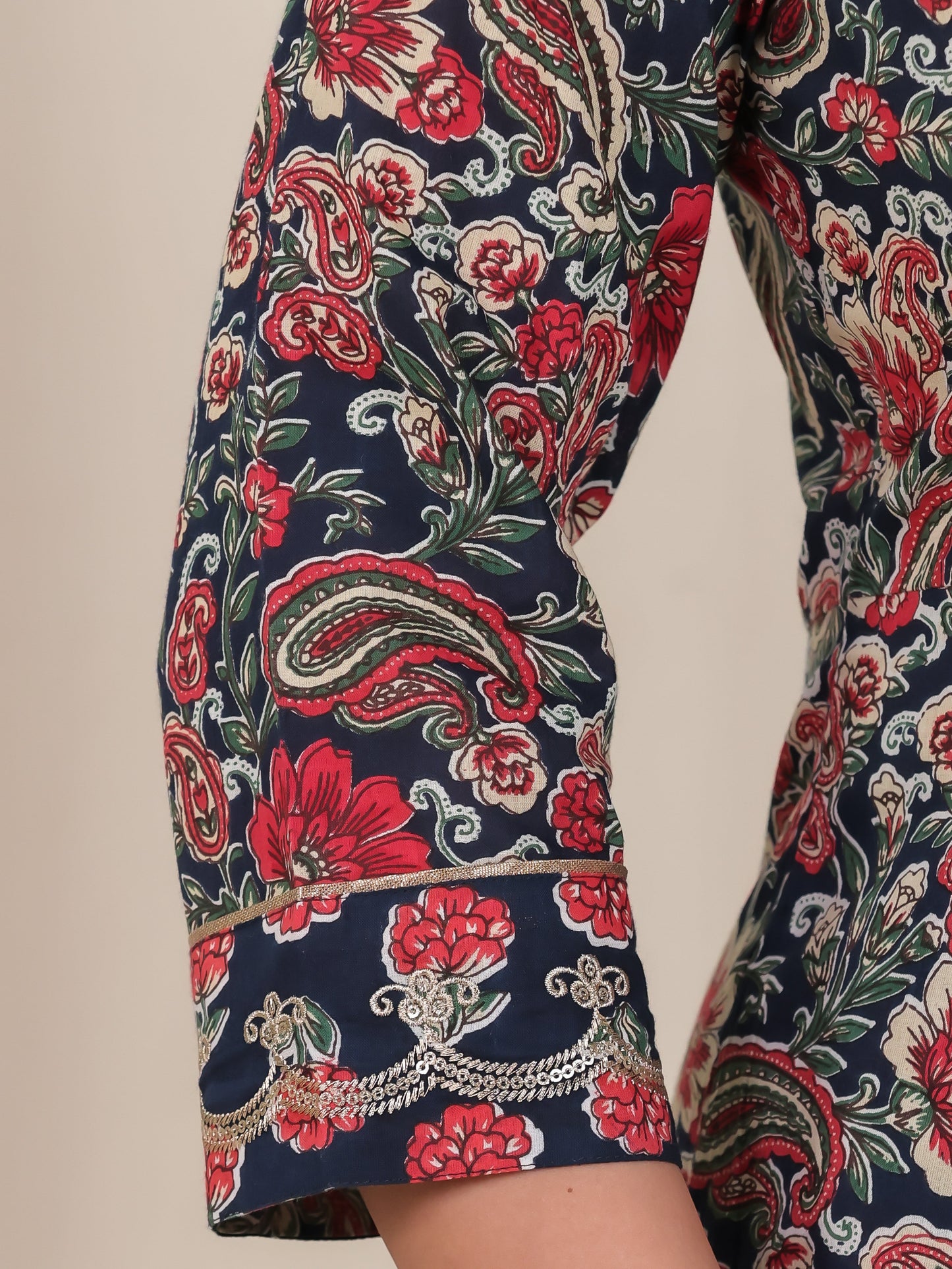 Embroidered Soft Cotton Floral Anarkali Navy Blue Kurta