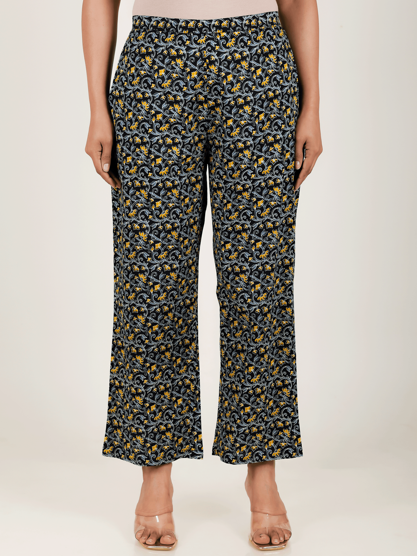 Soft Cotton Floral Black Straight Trousers