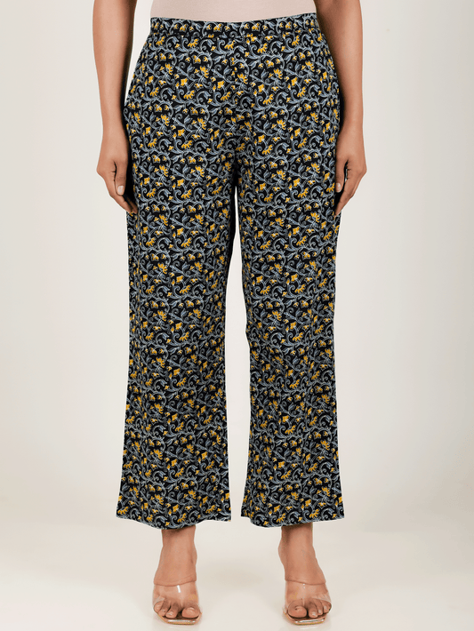 Soft Cotton Floral Black Straight Trousers