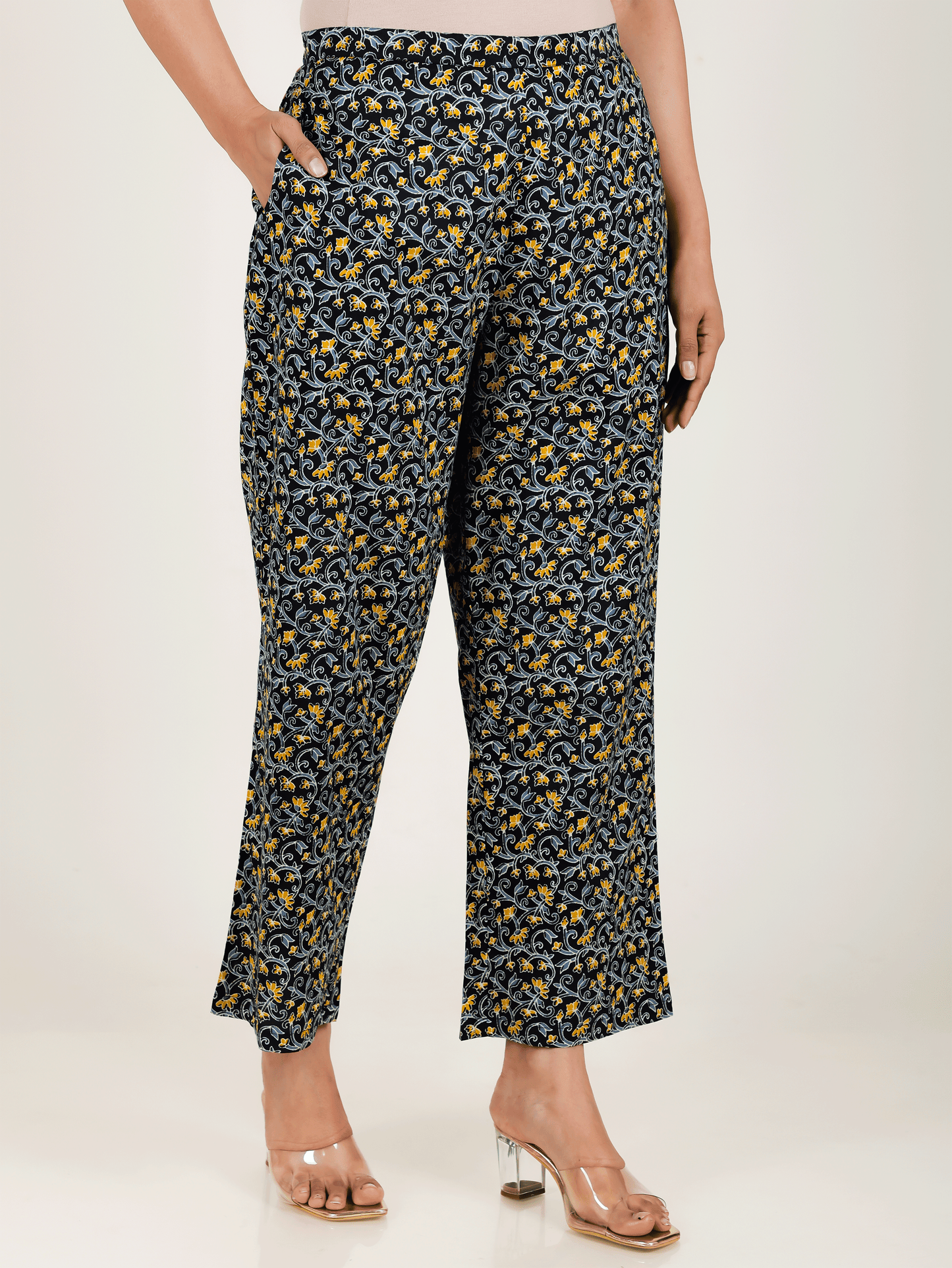 Soft Cotton Floral Black Straight Trousers