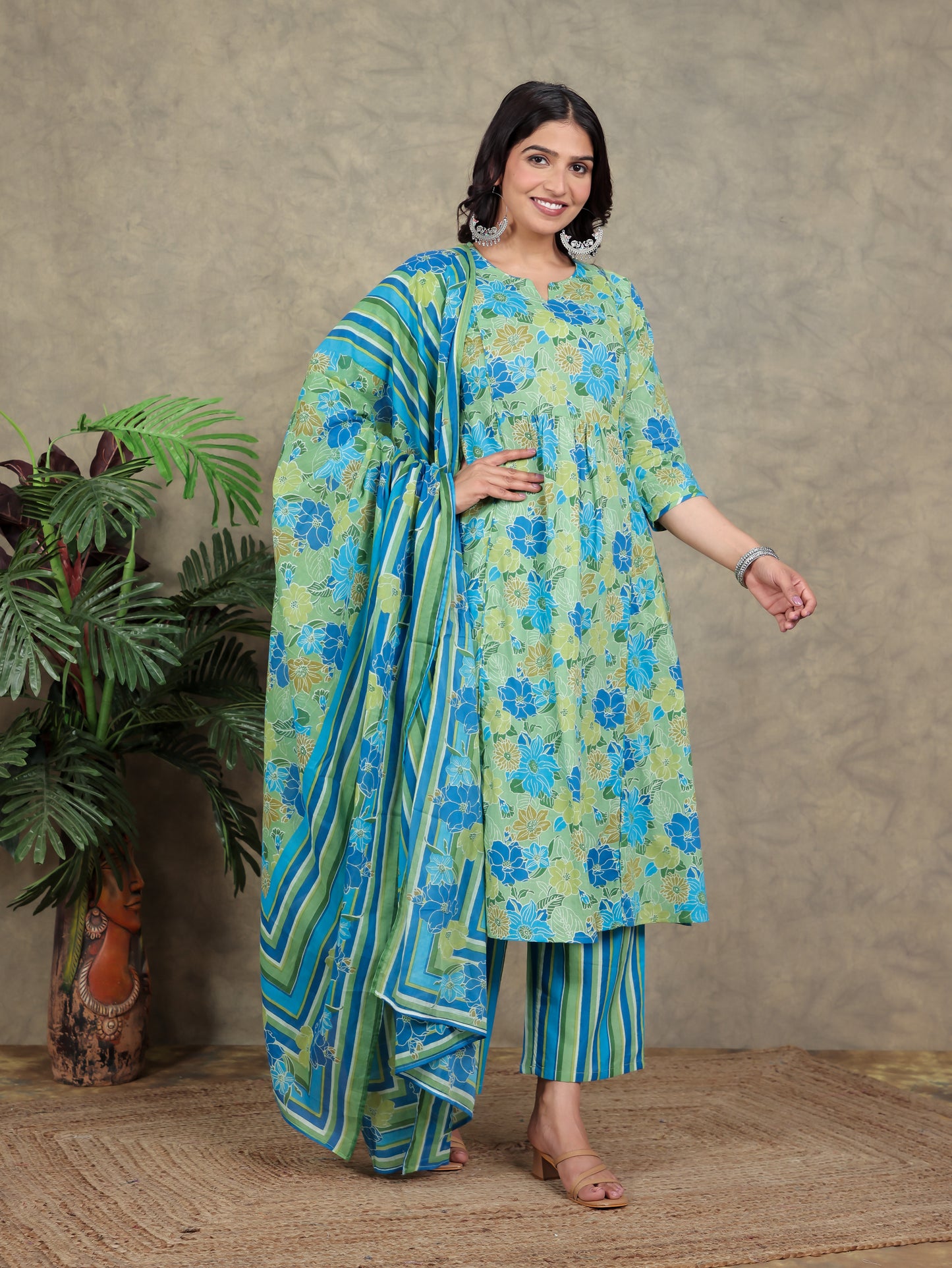 Cotton Voile Striped Green Dupatta