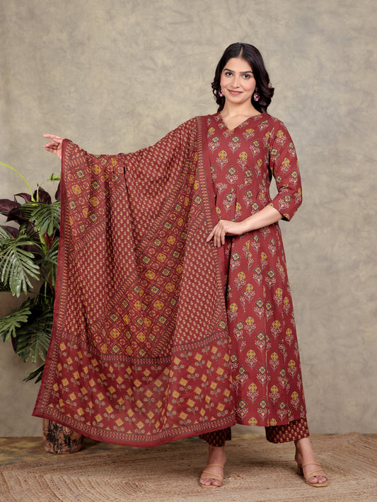 Cotton Voile Geometric Red Dupatta