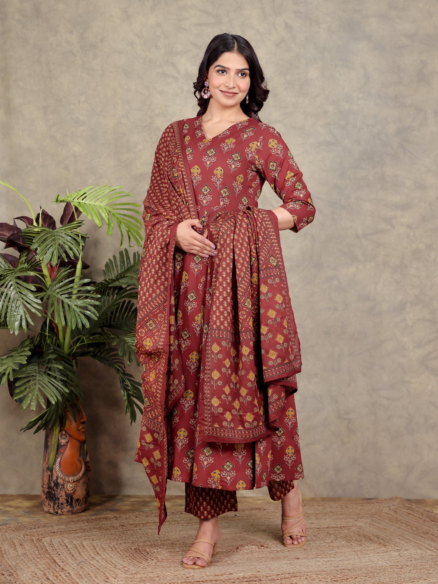 Cotton Voile Geometric Red Dupatta